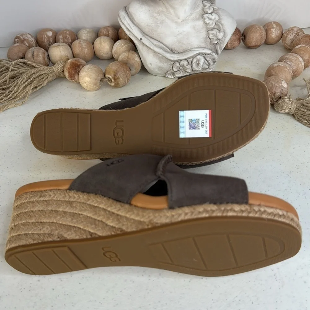 UGG Taia Wedge Slide Sandals - Suede (For Women) Color Mollasses Sz 8